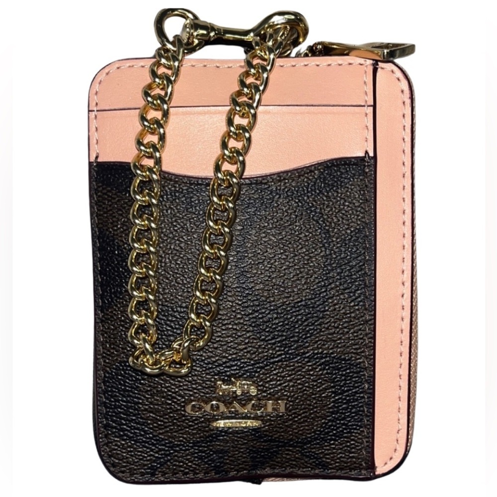 COACH Zip Card Case In Colorblock Signature Canvas - Mahogany/Shell Pink - Picture 10 of 10